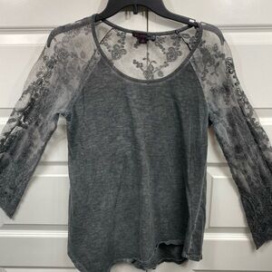 Whimsy Goth Long Sleeve Lace Sleeves Asymmetrical Shirt Black Top Lace Medium